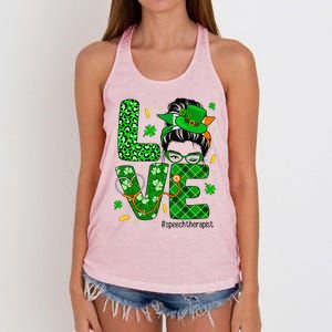 Love Speech Therapist Life Messy Bun Saint Patrick's Day Women's Knotted Racerback Tank