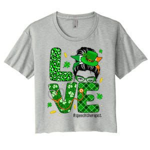 Love Speech Therapist Life Messy Bun Saint Patrick's Day Women's Crop Top Tee