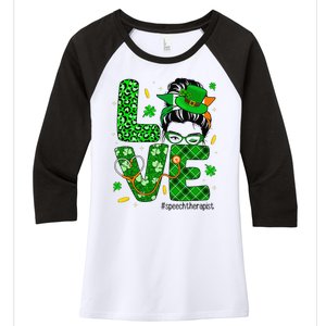 Love Speech Therapist Life Messy Bun Saint Patrick's Day Women's Tri-Blend 3/4-Sleeve Raglan Shirt