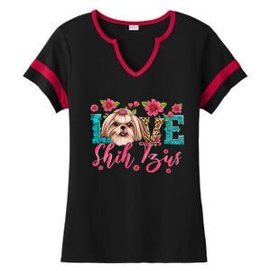 Love Shih Tzu Dog Flower Lover Pet Animal Trending Gift Idea Ladies Halftime Notch Neck Tee