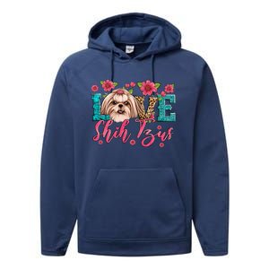 Love Shih Tzu Dog Flower Lover Pet Animal Trending Gift Idea Performance Fleece Hoodie