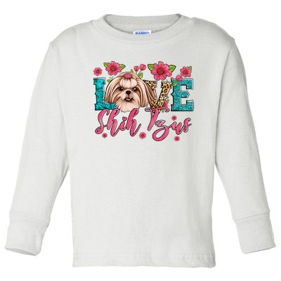 Love Shih Tzu Dog Flower Lover Pet Animal Trending Gift Idea Toddler Long Sleeve Shirt