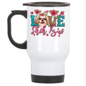 Love Shih Tzu Dog Flower Lover Pet Animal Trending Gift Idea Stainless Steel Travel Mug