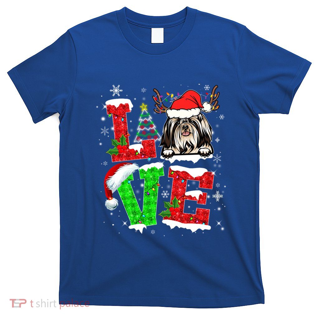Love Shih Tzu Christmas Tree Lights Dog Lover Santa Hat Xmas Gift T-Shirt