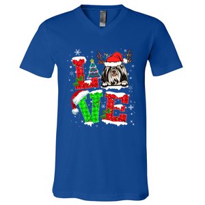 Love Shih Tzu Christmas Tree Lights Dog Lover Santa Hat Xmas Gift V-Neck T-Shirt