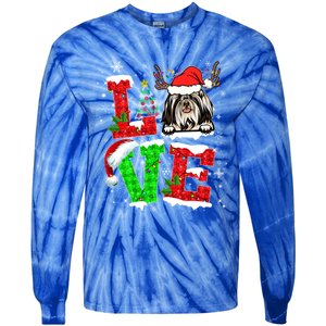 Love Shih Tzu Christmas Tree Lights Dog Lover Santa Hat Xmas Gift Tie-Dye Long Sleeve Shirt