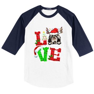 Love Shih Tzu Christmas Tree Lights Dog Lover Santa Hat Xmas Gift Baseball Sleeve Shirt