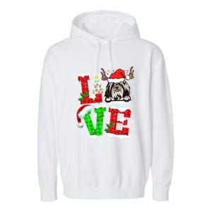 Love Shih Tzu Christmas Tree Lights Dog Lover Santa Hat Xmas Gift Garment-Dyed Fleece Hoodie