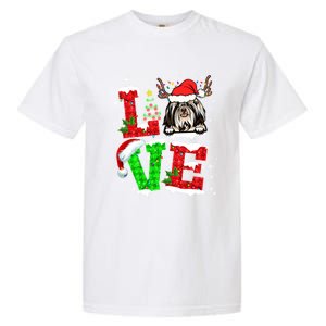 Love Shih Tzu Christmas Tree Lights Dog Lover Santa Hat Xmas Gift Garment-Dyed Heavyweight T-Shirt