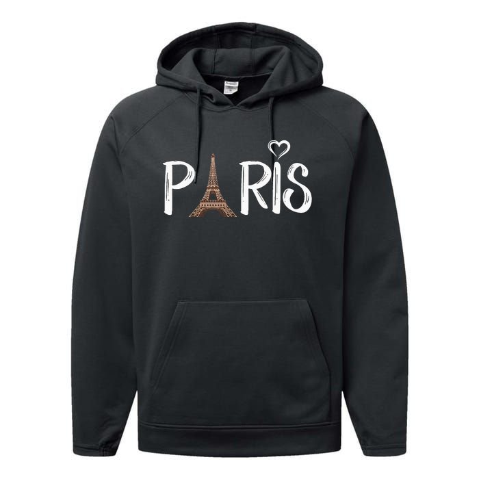 Love Sign The Eiffel Tower From Paris France Performance Fleece Hoodie