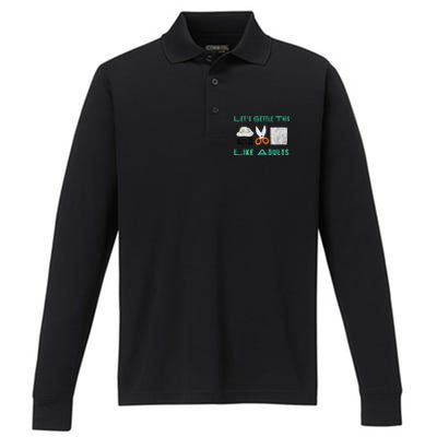 LetS Settle This Like Adults Funny Rock Paper Scissor Performance Long Sleeve Polo