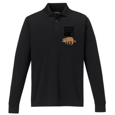 Lazy Sloth Tired Sloth Funny Sloth Mode On Gift Performance Long Sleeve Polo