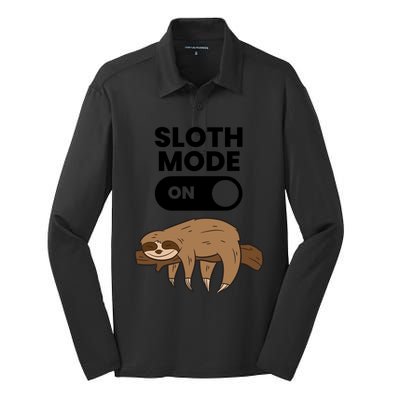 Lazy Sloth Tired Sloth Funny Sloth Mode On Gift Silk Touch Performance Long Sleeve Polo