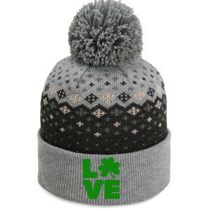 Love Shamrock Typography Green For St Patricks Day The Baniff Cuffed Pom Beanie