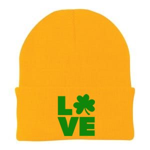 Love Shamrock Typography Green For St Patricks Day Knit Cap Winter Beanie