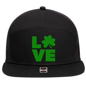 Love Shamrock Typography Green For St Patricks Day 7 Panel Mesh Trucker Snapback Hat