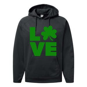 Love Shamrock Typography Green For St Patricks Day Performance Fleece Hoodie