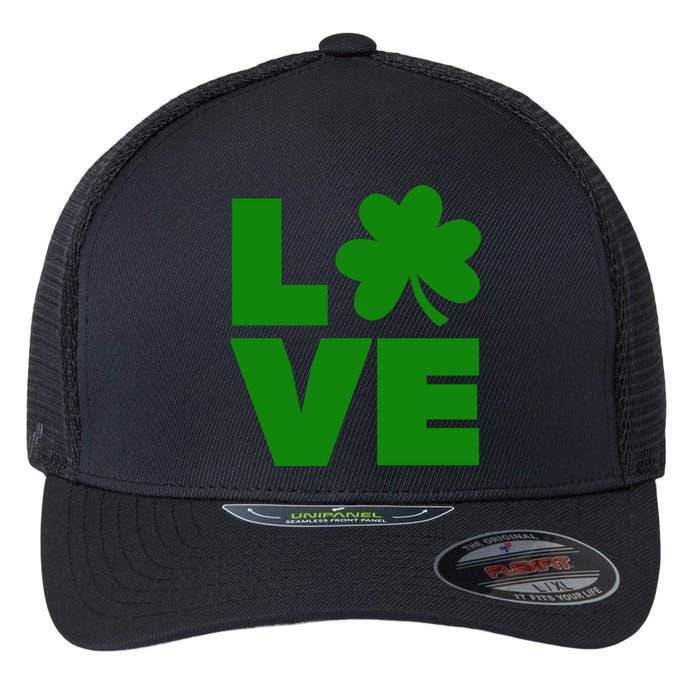 Love Shamrock Typography Green For St Patricks Day Flexfit Unipanel Trucker Cap