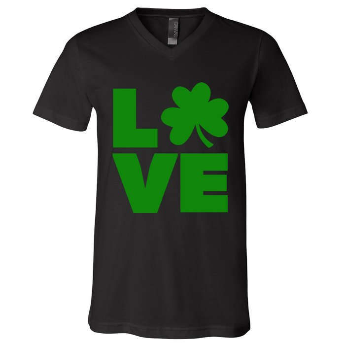 Love Shamrock Typography Green For St Patricks Day V-Neck T-Shirt