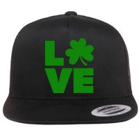 Love Shamrock Typography Green For St Patricks Day Flat Bill Trucker Hat