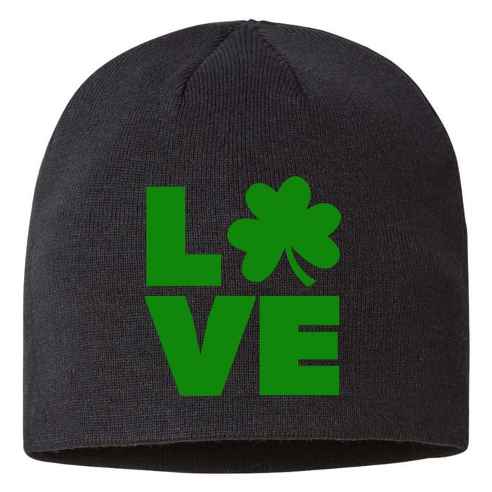 Love Shamrock Typography Green For St Patricks Day Sustainable Beanie