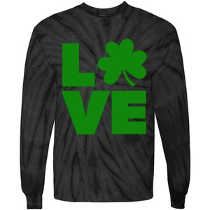 Love Shamrock Typography Green For St Patricks Day Tie-Dye Long Sleeve Shirt