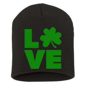 Love Shamrock Typography Green For St Patricks Day Short Acrylic Beanie