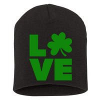 Love Shamrock Typography Green For St Patricks Day Short Acrylic Beanie