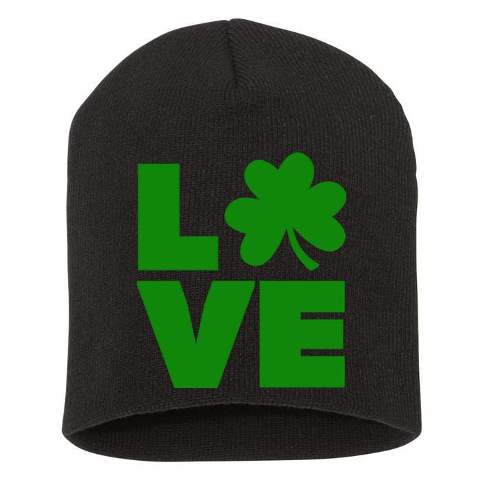 Love Shamrock Typography Green For St Patricks Day Short Acrylic Beanie