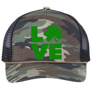 Love Shamrock Typography Green For St Patricks Day Retro Rope Trucker Hat Cap