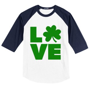 Love Shamrock Typography Green For St Patricks Day Baseball Sleeve Shirt