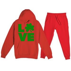 Love Shamrock Typography Green For St Patricks Day Premium Hooded Sweatsuit Set