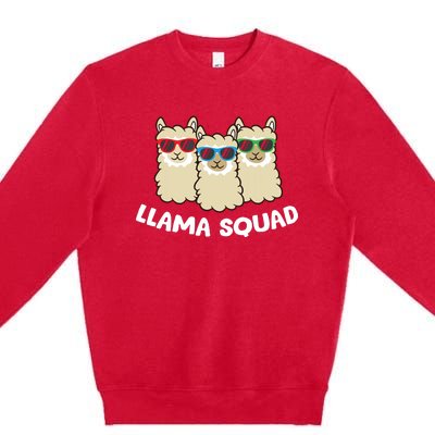 Llama Squad Team Llama Matching Sunglasses Love Llamas Premium Crewneck Sweatshirt