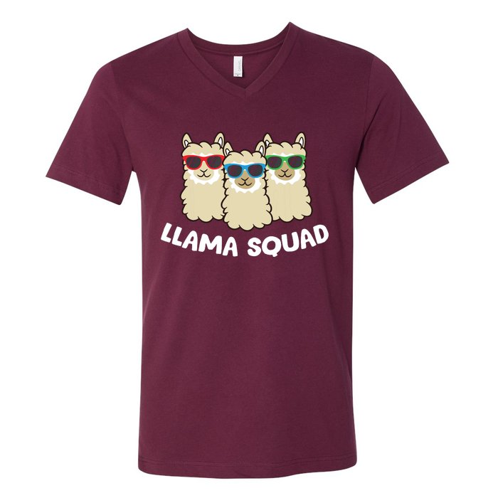 Llama Squad Team Llama Matching Sunglasses Love Llamas V-Neck T-Shirt