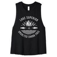 Lake Superior Unsalted Shark Free Great Lakes Fishing Women's Racerback Cropped Tank