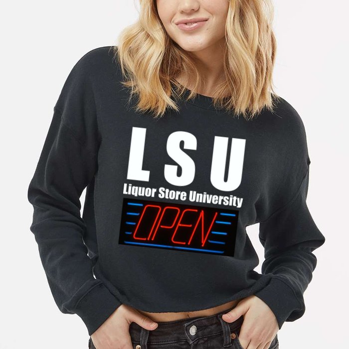 Liquor Store University LSU Funny Parody Cropped Pullover Crew