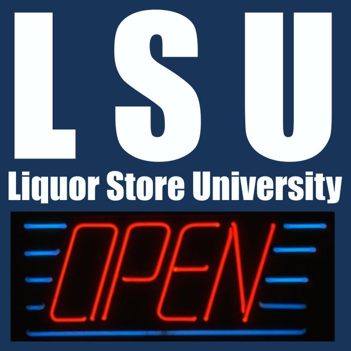 Liquor Store University LSU Funny Parody Button