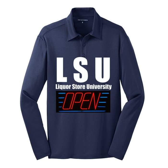 Liquor Store University LSU Funny Parody Silk Touch Performance Long Sleeve Polo