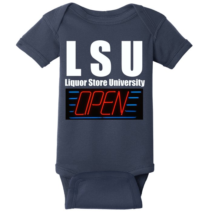 Liquor Store University LSU Funny Parody Baby Bodysuit