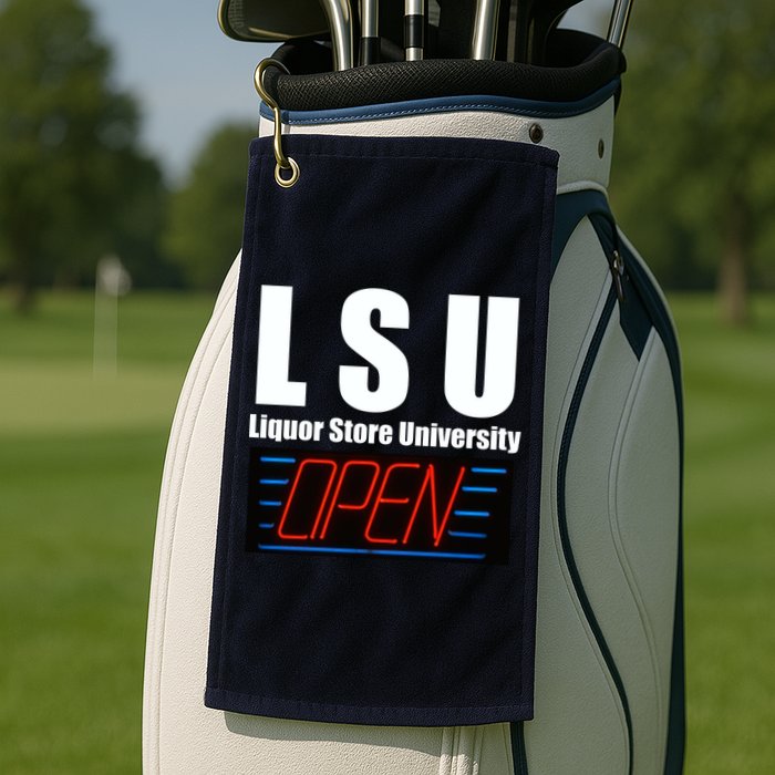 Liquor Store University LSU Funny Parody Golf Towel