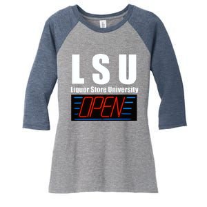 Liquor Store University LSU Funny Parody Women's Tri-Blend 3/4-Sleeve Raglan Shirt