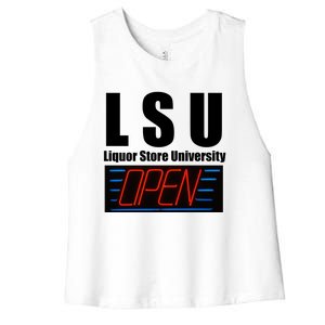 Liquor Store University LSU Funny Parody Women's Racerback Cropped Tank