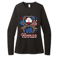 Leopard Sunflower VA Nurse American Flag Funny 4th Of July Womens CVC Long Sleeve Shirt