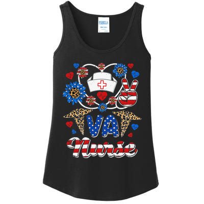 Leopard Sunflower VA Nurse American Flag Funny 4th Of July Ladies Essential Tank