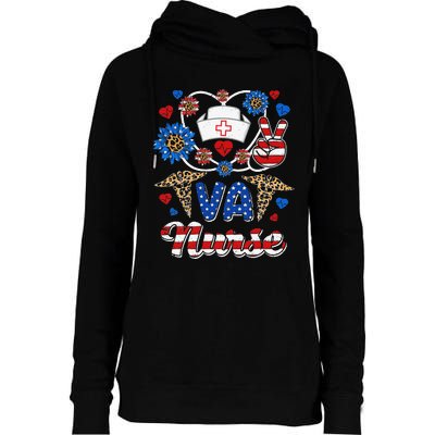 Leopard Sunflower VA Nurse American Flag Funny 4th Of July Womens Funnel Neck Pullover Hood