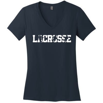 Lacrosse Stick Vintage Retro Gift Women's V-Neck T-Shirt