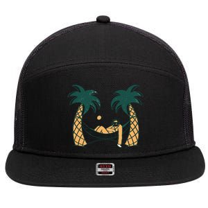 Lazy Sloth Vacation Palm Tree 7 Panel Mesh Trucker Snapback Hat