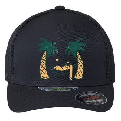 Lazy Sloth Vacation Palm Tree Flexfit Unipanel Trucker Cap