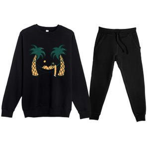 Lazy Sloth Vacation Palm Tree Premium Crewneck Sweatsuit Set