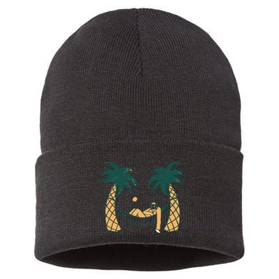 Lazy Sloth Vacation Palm Tree Sustainable Knit Beanie